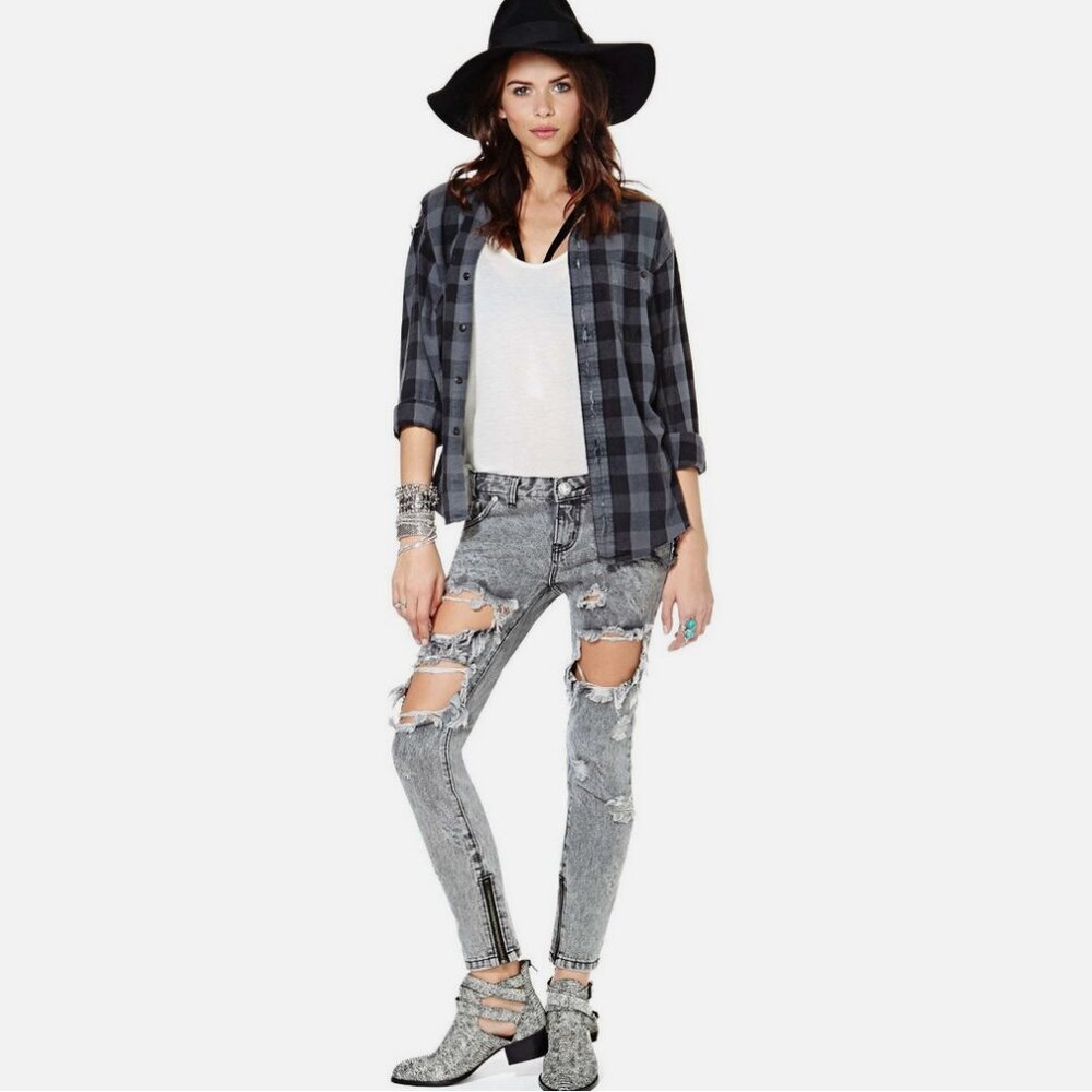 One Teaspoon Melrose Trashed Jeans Gray Acid Wash